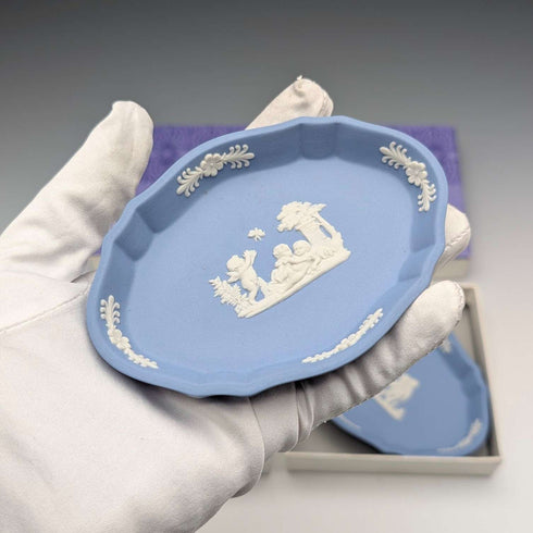 British Vintage Wedgwood Jasperware Pintish Pair, Pale Blue
