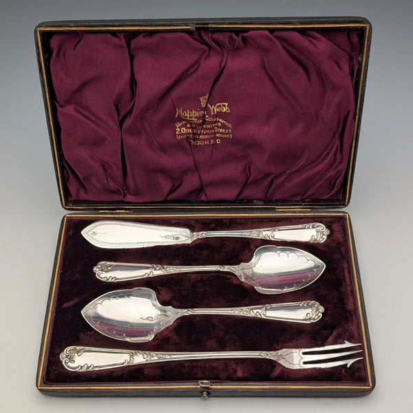 Antique British silver plate dessert set, Mappin & Webb, in case