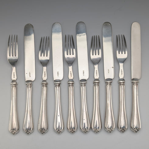 1939年頃 英国ヴィンテージ 純銀ハンドル カトラリー5ペア Barker Brothers 木箱入り