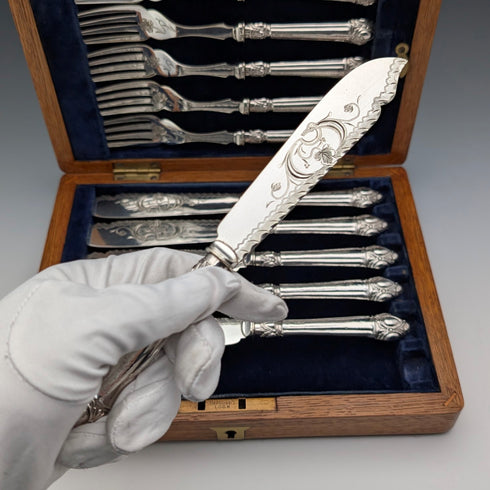 1906年頃 英国アンティーク 純銀ハンドル カトラリー6ペア John Biggin 木箱入り