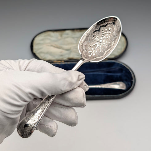 Mid-19th Century British Antique Silver Plated Christening Cutlery Pair in Case by Thomas Wilkinson