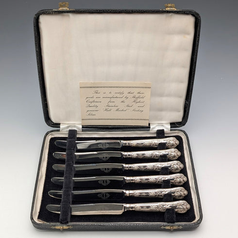 1961 年英國復古純銀柄茶刀 x6 含 FB 盒