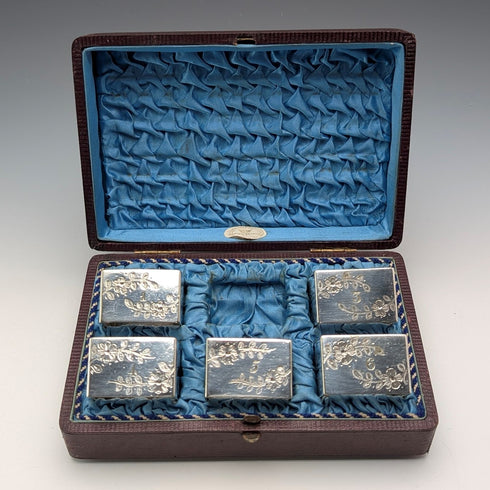 約 1900 年英國古董鍍銀餐巾環 5 件套帶盒