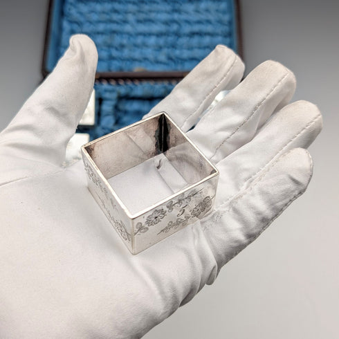 約 1900 年英國古董鍍銀餐巾環 5 件套帶盒