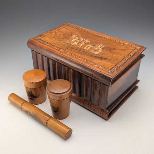 英國古董書形木盒和 Mauklin 物品 3 件套