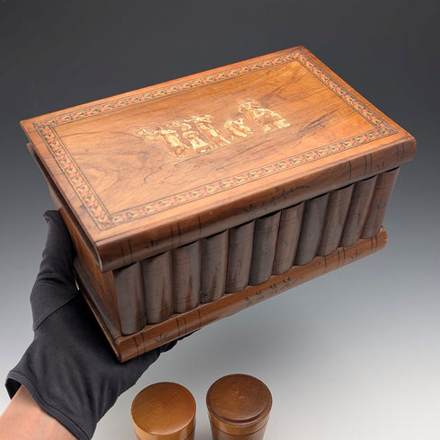 英國古董書形木盒和 Mauklin 物品 3 件套