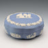 Vintage British Wedgwood Jasperware Round Box for Small Items, Pale Blue
