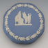 Vintage British Wedgwood Jasperware Round Box for Small Items, Pale Blue