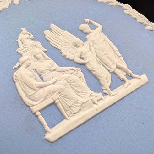 Vintage British Wedgwood Jasperware Round Box for Small Items, Pale Blue