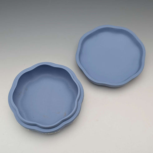 Vintage British Wedgwood Jasperware Round Box for Small Items, Pale Blue