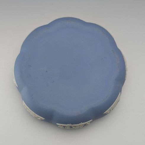 Vintage British Wedgwood Jasperware Round Box for Small Items, Pale Blue