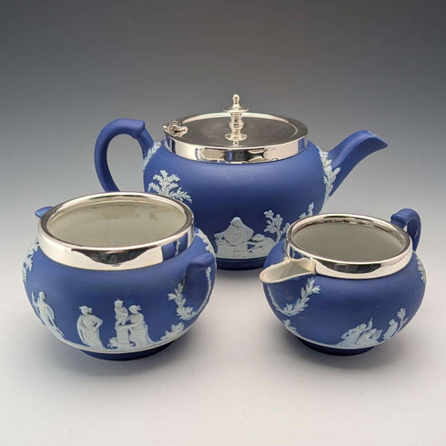 英國古董韋奇伍德茶具碧玉瓷器寶藍色