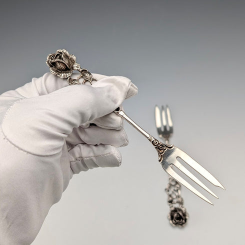 ドイツ ヴィンテージ 835シルバー製 デザートフォークペア 薔薇彫刻 August Betz