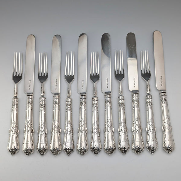 1866 British antique pure silver fruit cutlery, 6 pairs, total 555g, Chawner & Co.