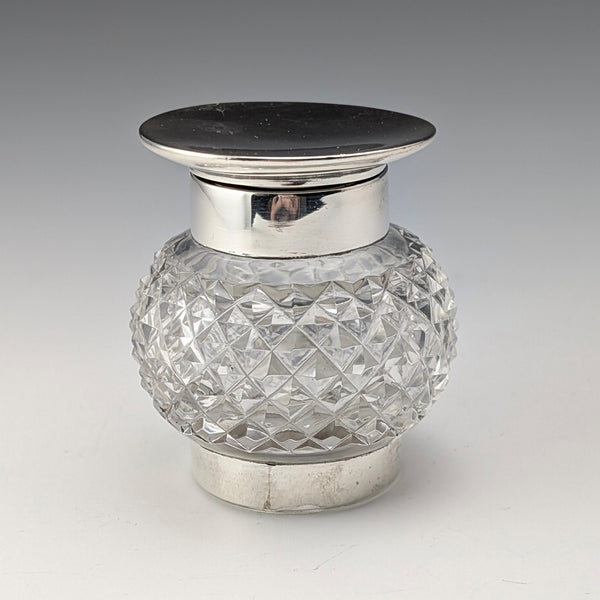 1905 年英國古董純銀蓋和刻花玻璃墨水瓶 Colen Hewer Cheshire