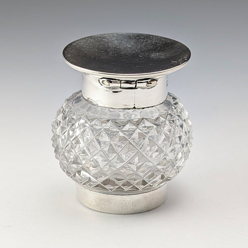 1905 年英國古董純銀蓋和刻花玻璃墨水瓶 Colen Hewer Cheshire