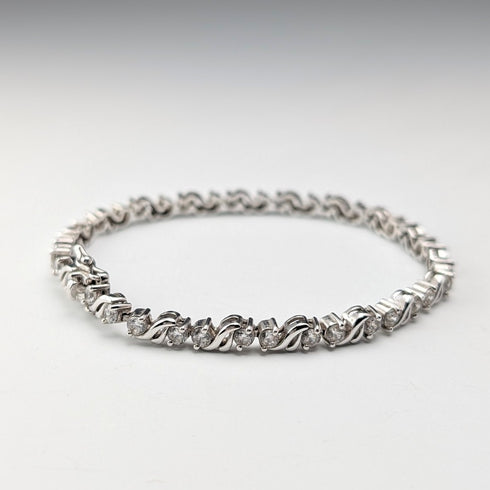 ヴィンテージ 純銀&ジルコニア テニススタイル ブレスレット