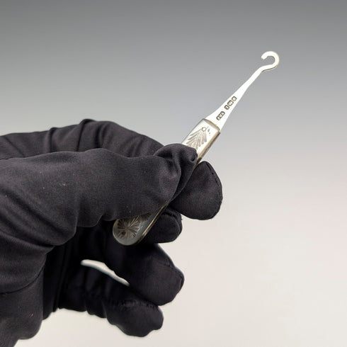 1903年 英国アンティーク 白蝶貝ハンドル 純銀ボタンフック Villiers&Jackson