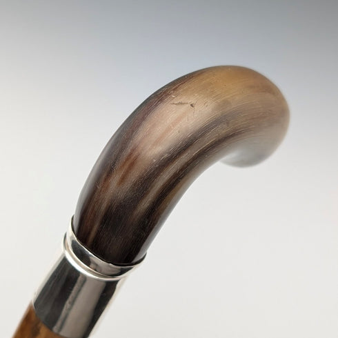 ヴィンテージ ホーンクロップハンドル 純銀装飾 ステッキ 杖 85cm