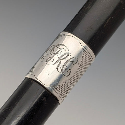 1937年 英国ヴィンテージ 紳士用 曲がりハンドル 純銀装飾 ステッキ 杖 93cm Kendall&Sons