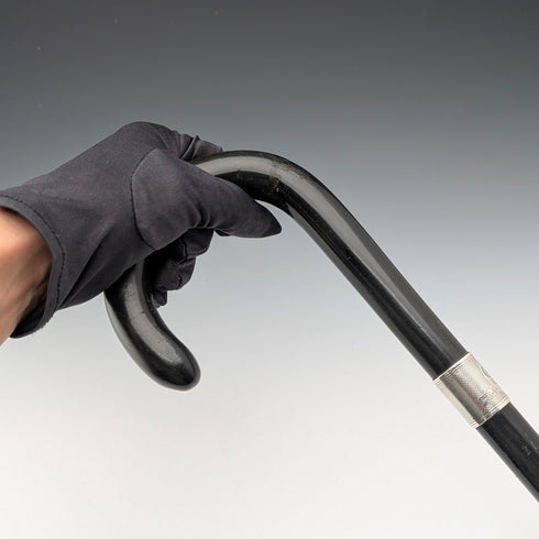 1937年 英国ヴィンテージ 紳士用 曲がりハンドル 純銀装飾 ステッキ 杖 93cm Kendall&Sons