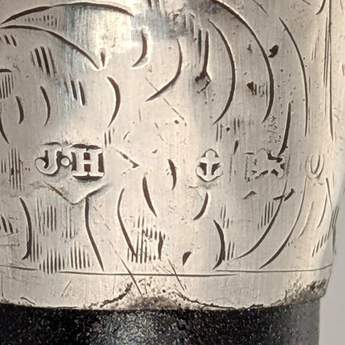 1913年 英国アンティーク 紳士用 曲がりハンドル 純銀装飾 ステッキ 杖 92cm J Howell&Co Ltd
