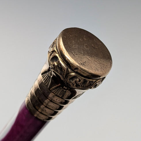 英国ヴィンテージ レディース用アンブレラ 金張りエナメル装飾ハンドル パープル 86cm