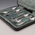 1912 British antique sterling silver tea spoons and sugar tongs set, 6 pieces, 108g, case included, Joseph Rodgers & Sons