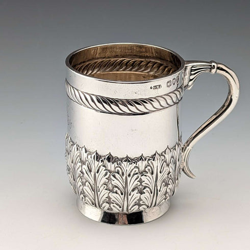 1894 British antique sterling silver mug 141g Josiah Williams & Co.