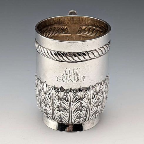 1894 British antique sterling silver mug 141g Josiah Williams & Co.