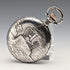 Circa 1902 Antique Longines Pocket Watch with Warrior & Ship Engravings, Silver Side Hunter Case, Good Working Condition