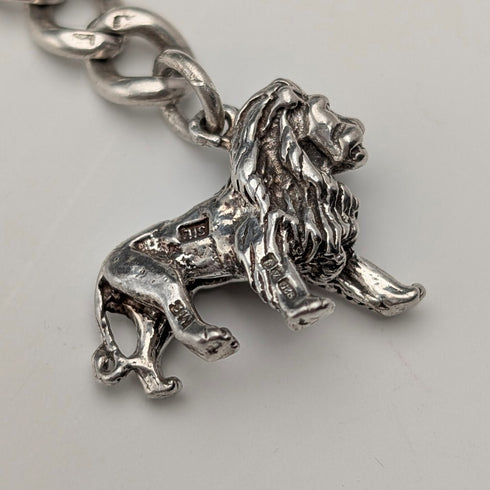 1900年頃 英国アンティーク 純銀製アルバートチェーン 41g 純銀ライオンパサントフォブ