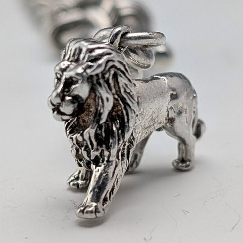 1900年頃 英国アンティーク 純銀製アルバートチェーン 41g 純銀ライオンパサントフォブ