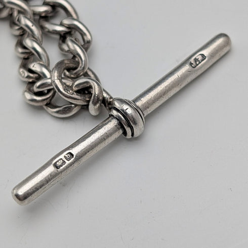 1900年頃 英国アンティーク 純銀製アルバートチェーン 41g 純銀ライオンパサントフォブ