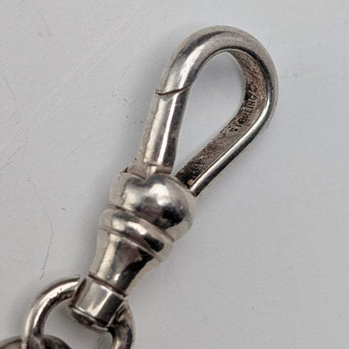 1900年頃 英国アンティーク 純銀製アルバートチェーン 38g ムーンストーンフォブ