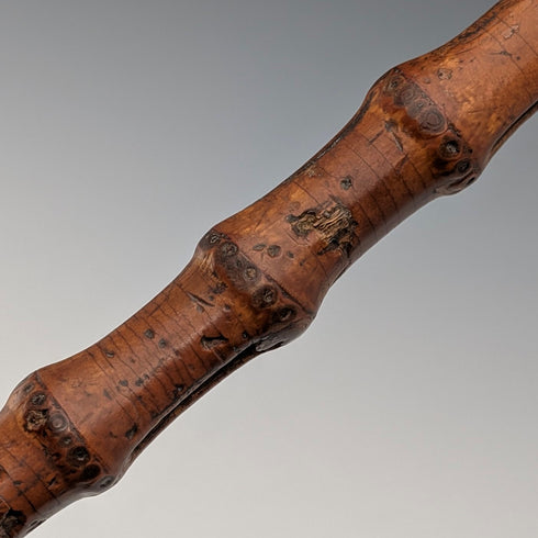 1901年 英国アンティーク バンブーシャフト L字アントラーハンドル 純銀装飾 ステッキ 杖 81cm