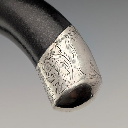 1923年 英国アンティーク 紳士用 曲がりハンドル 純銀装飾 ステッキ 杖 94cm Kendall&Sons