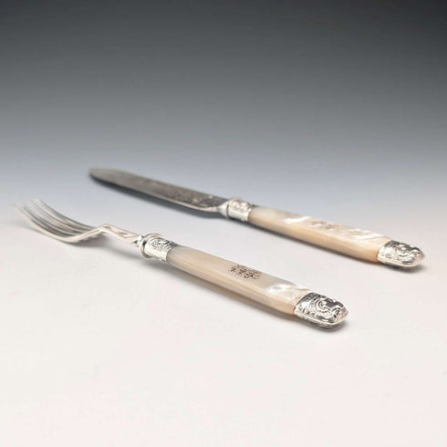 1890年頃 英国アンティーク 白蝶貝ハンドル 純銀装飾 デザートカトラリー6ペア Allen&Darwin