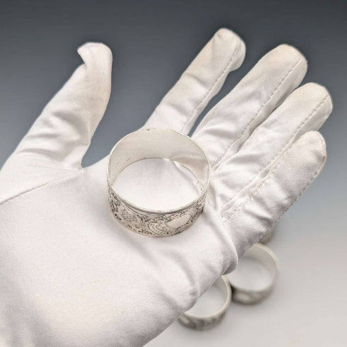 Antique British silver plate napkin rings, set of 6