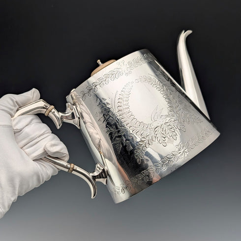 1900年頃 英国アンティーク シルバープレート製 ドラム型ティーポット