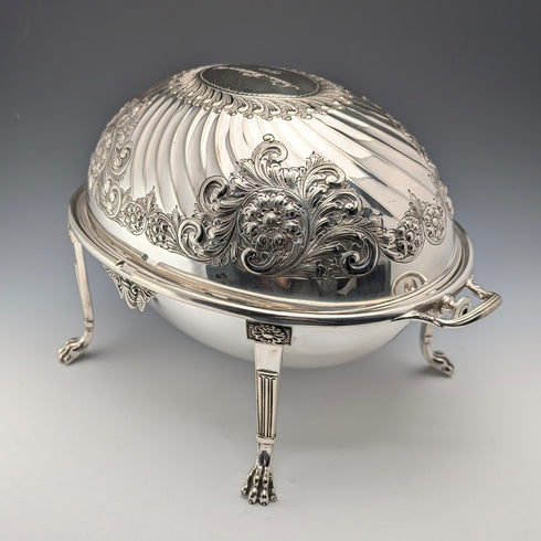 1902年頃 英国アンティーク シルバープレート製 ロールトップ式ブレックファーストディッシュ HENRY STRATFORD