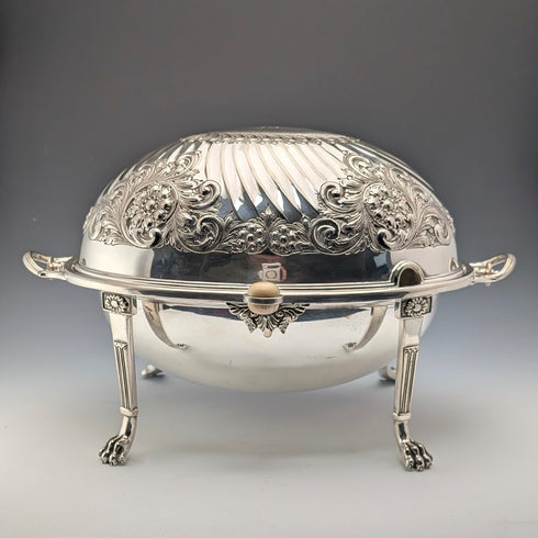 1902年頃 英国アンティーク シルバープレート製 ロールトップ式ブレックファーストディッシュ HENRY STRATFORD