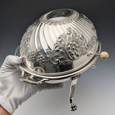 1902年頃 英国アンティーク シルバープレート製 ロールトップ式ブレックファーストディッシュ HENRY STRATFORD