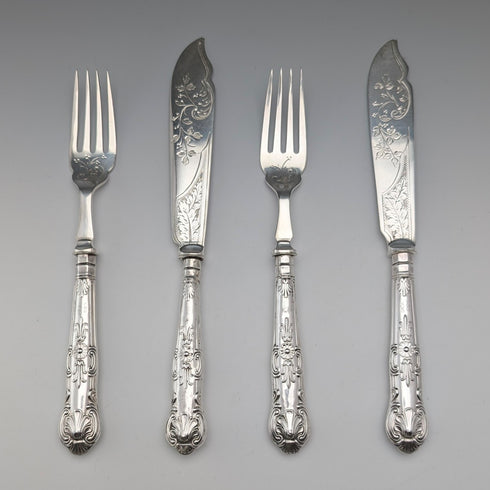 2 pairs of antique British silver handle cutlery from around 1890