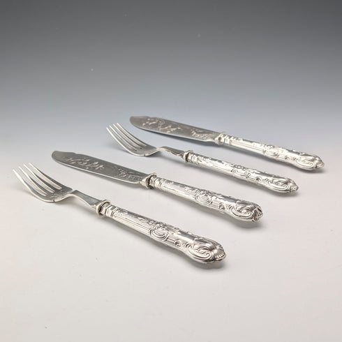 2 pairs of antique British silver handle cutlery from around 1890