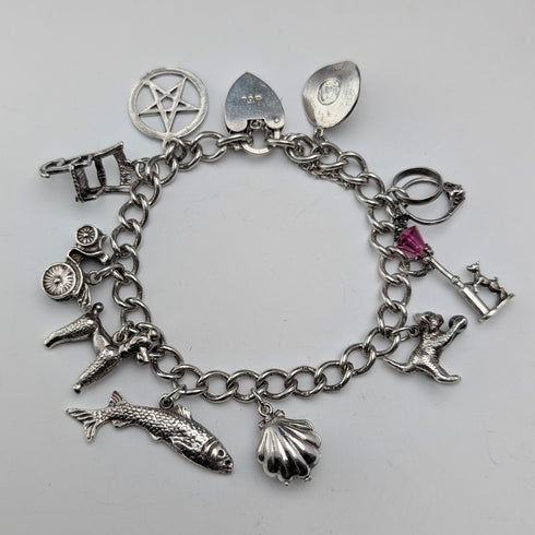 1971年 英国ヴィンテージ 純銀製 チャームブレスレット 42g