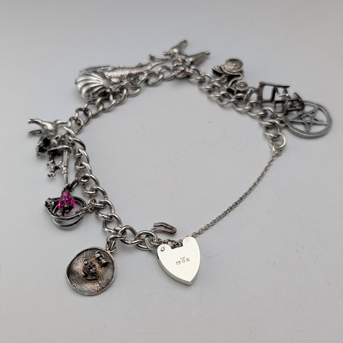 1971年 英国ヴィンテージ 純銀製 チャームブレスレット 42g