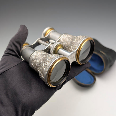 フレンチアンティーク フローラル装飾 オペラグラス 双眼鏡 Laval ケース付き