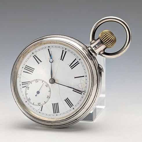 瑞士古董無簽名雙面計時懷錶 800 銀色錶殼操作良好