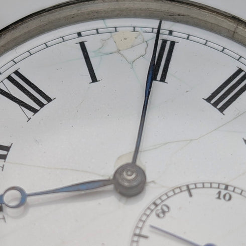 瑞士古董無簽名雙面計時懷錶 800 銀色錶殼操作良好